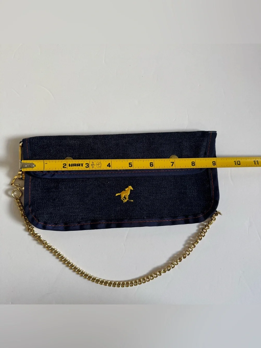 Vintage Ford Mustang Denim Chain Biker Denim Wallet Blue Embroidered Snap Bifold